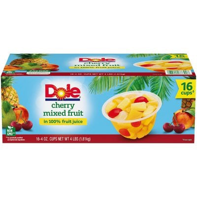 166984 Dole Fruit Bowls Cherry Mixed Fruit in 100% Fruit Juice (4 oz., 16 ct.)